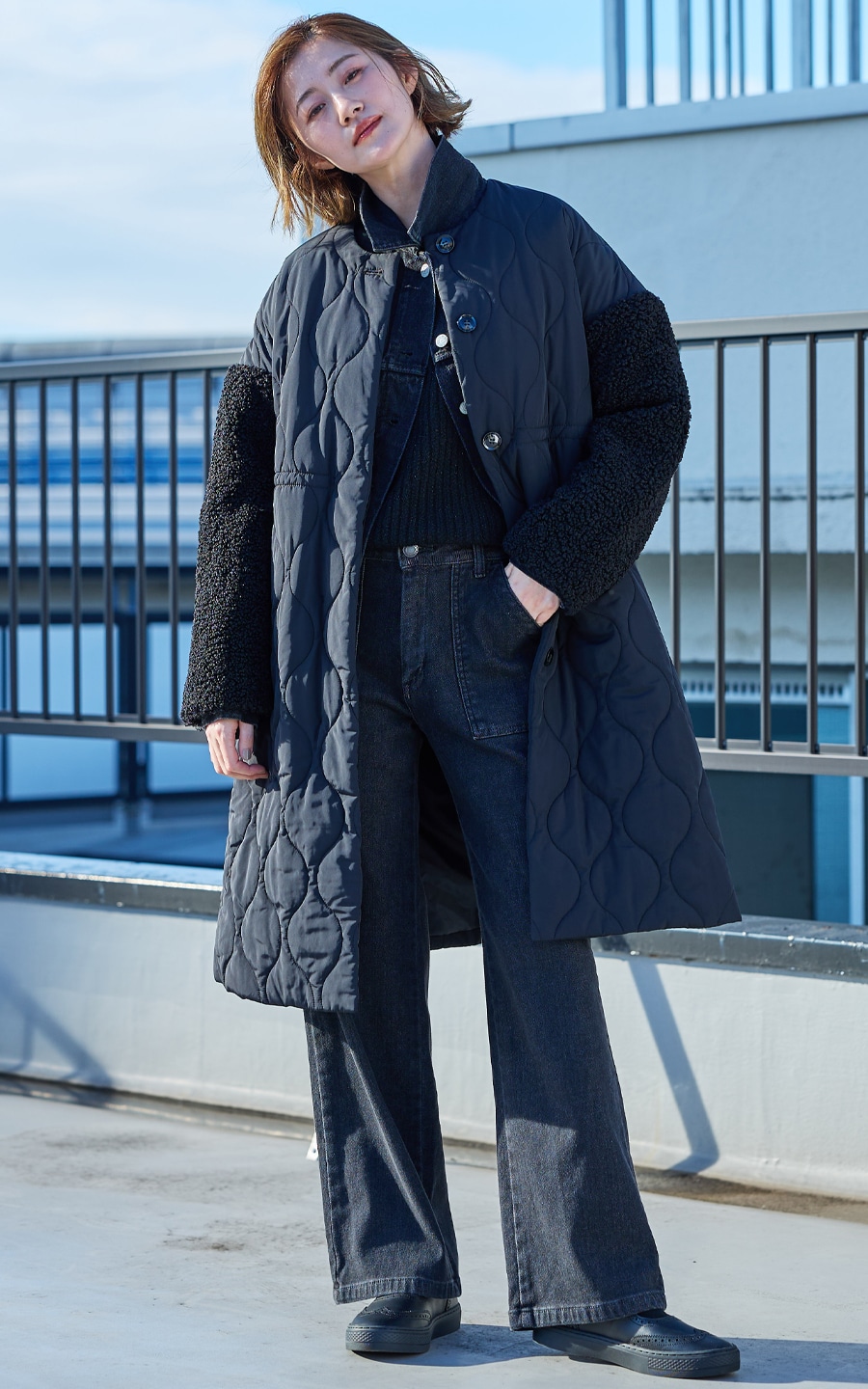 SOMETHING hiver BODY FIRE 裏起毛 ベイカーワイドデニムパンツ