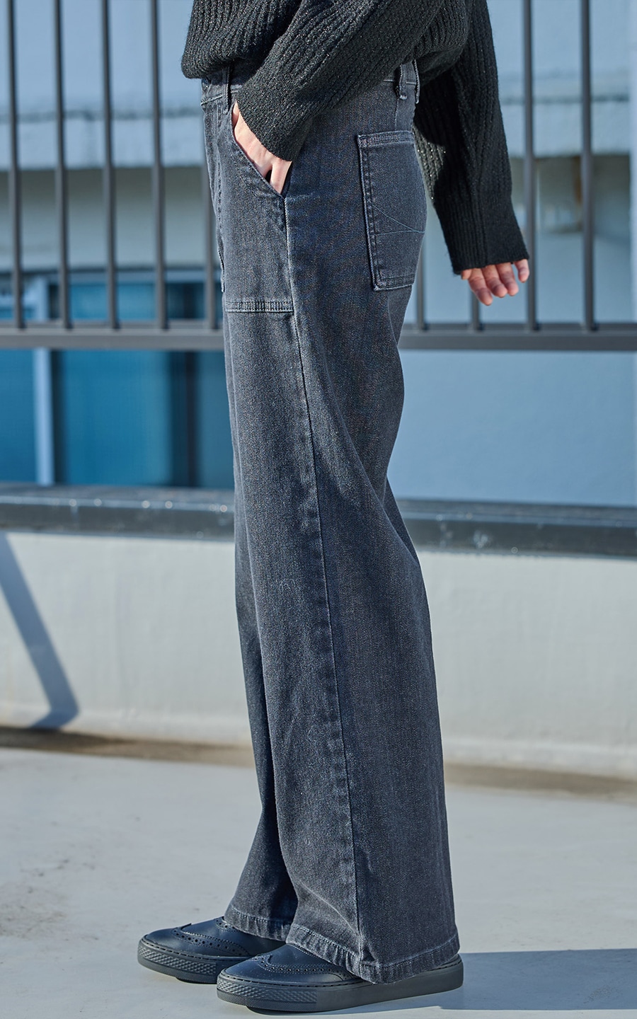 SOMETHING hiver BODY FIRE 裏起毛 ベイカーワイドデニムパンツ