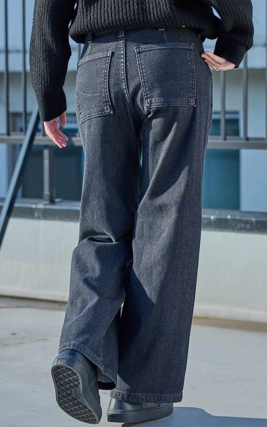 SOMETHING hiver BODY FIRE 裏起毛 ベイカーワイドデニムパンツ