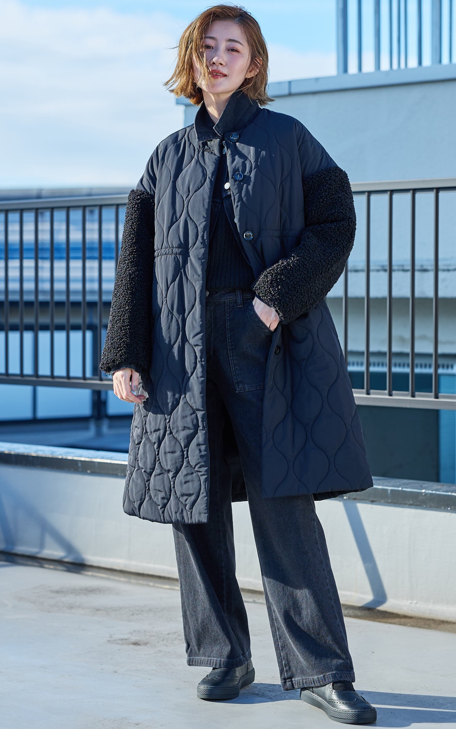 SOMETHING hiver BODY FIRE 裏起毛 ベイカーワイドデニムパンツ