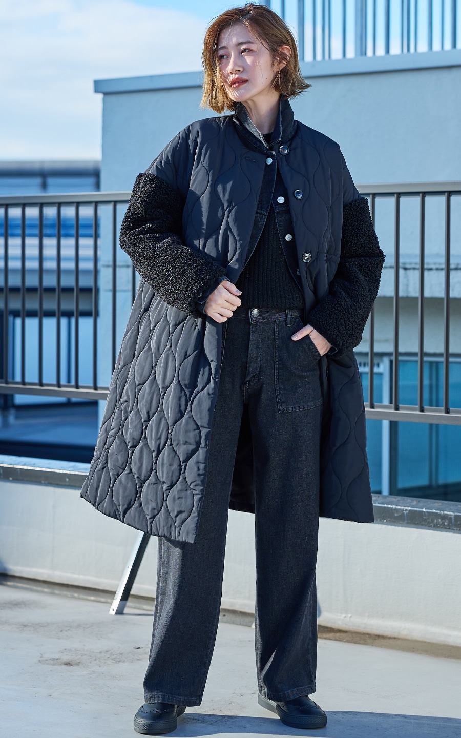 SOMETHING hiver BODY FIRE 裏起毛 ベイカーワイドデニムパンツ
