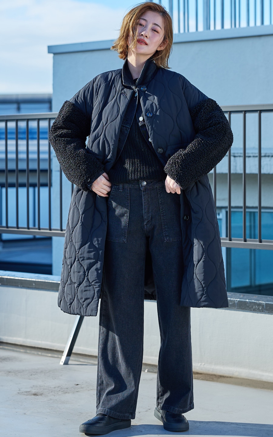 SOMETHING hiver BODY FIRE 裏起毛 ベイカーワイドデニムパンツ
